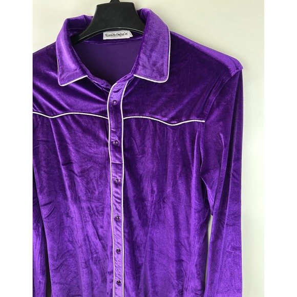 Ranch Dressn Velvet Western Shirt Purple Pearl Snap Rodeo Country Cowgirl XL - Picture 4 of 12
